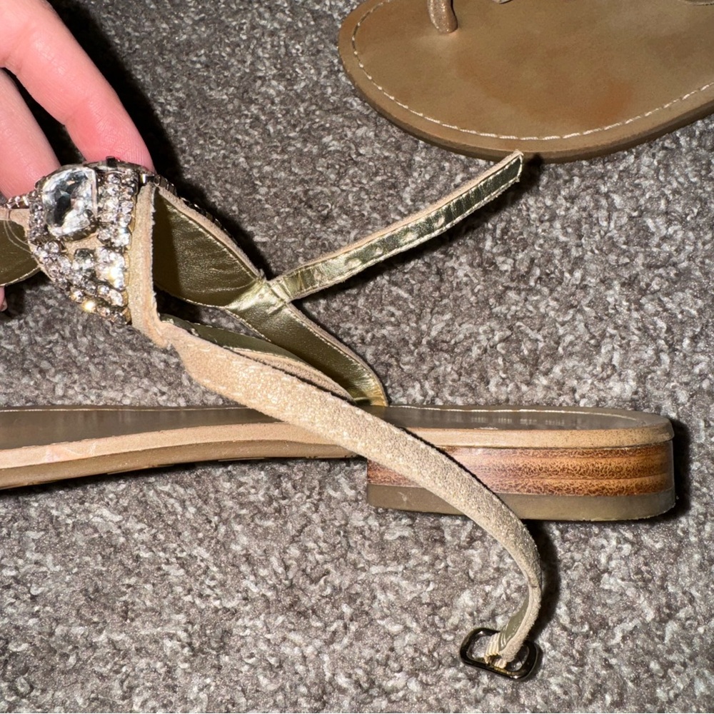 Ivanka Trump Rhinestone Gemstone Sandals Summer Neutral Taupe Tan Beige - Picture 6 of 8